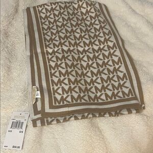 Michael Kors Tan and White Logo Scarf